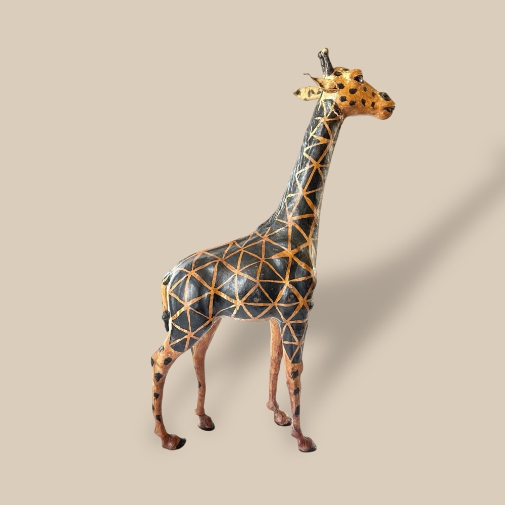 26” Vintage Hand Wrapped XL Leather Giraffe Glass Eyes African Safari Art
